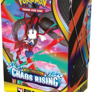 Chaos Rising Build & Battle Box featuring exclusive Pokémon TCG prerelease content, booster packs, and promo cards