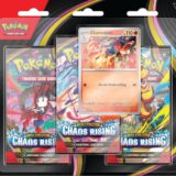 Chaos Rising 3 Pack Blister featuring three Pokémon TCG booster packs and an exclusive promotional card
